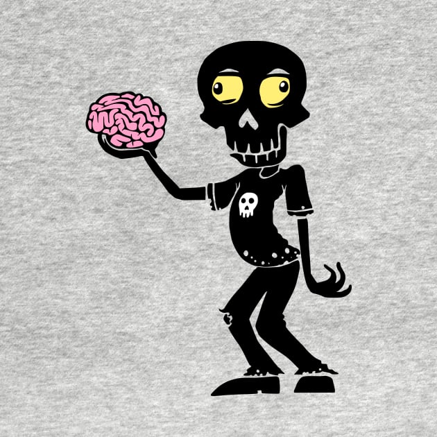 Cartoon Zombie With Brain - Black by jitterteez